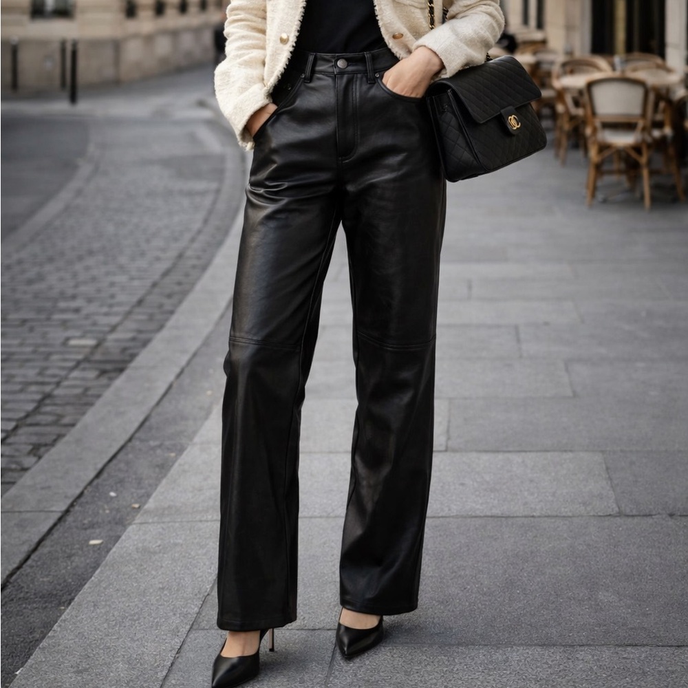 NWT Women’s GAP Black Faux Leather Cheeky High Rise Straight Leg Jeans Festival